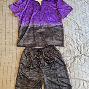 Men’s Purple & Black 2-Piece Summer Set – 1/4 Zip Top & Drawstring Shorts